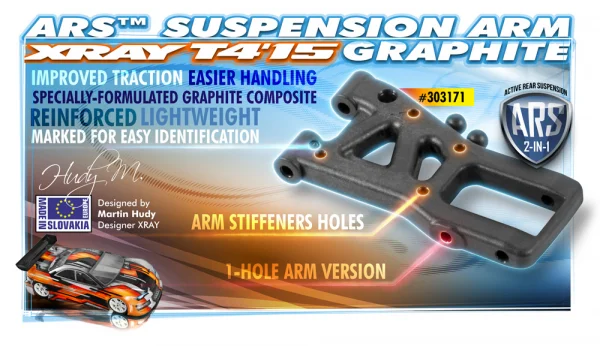XRay Ars - Active Rear Suspension Arm - Graphite - 1-Hole &mdash; image 3 of 4
