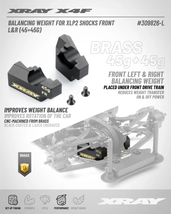 XRay X4F Balancing Weight For XLP2 Shocks - Front L R (45G 45G) — image 2 of 2