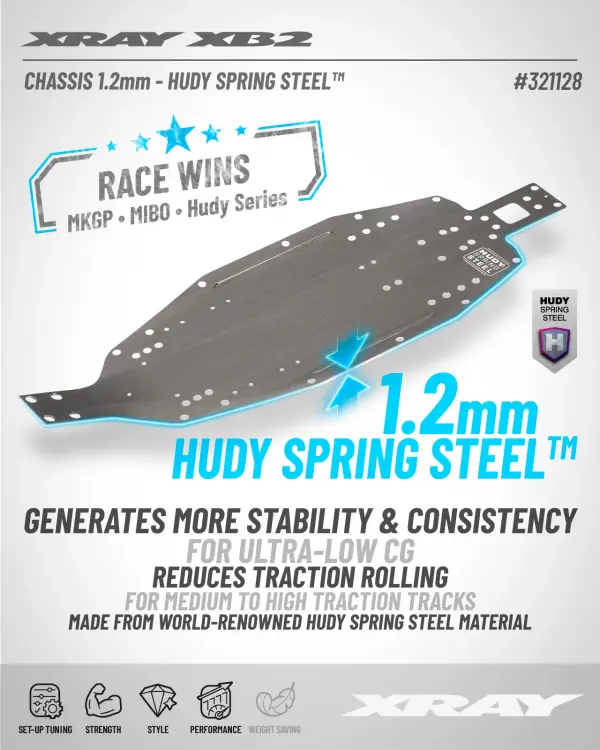 XRay XB2 26 Chassis 1.2mm - Hudy Spring Steel &mdash; image 2 of 2