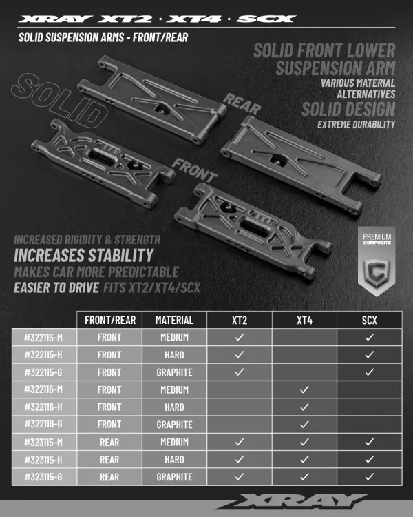 XRay XT2 Composite Suspension Arm Front Lower - Solid - Graphite — image 2 of 2