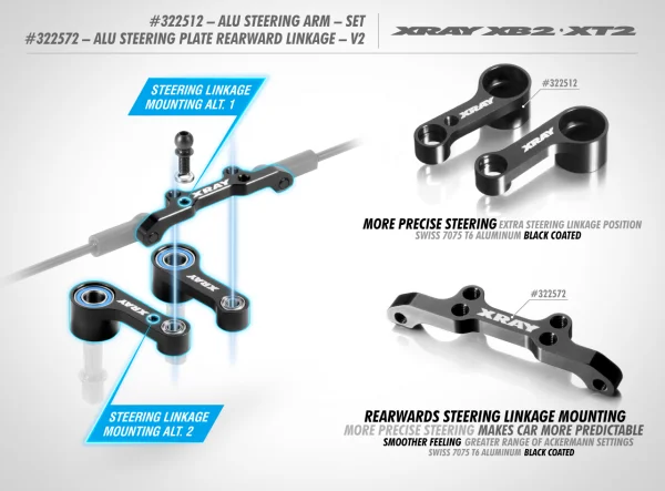 XRay Aluminium Steering Plate Rearward Linkage Mounting - Swiss 7075 T6 &mdash; image 5 of 5