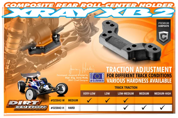 XRay Composite Rear Roll-Center Holder - Dirt Edition - Medium