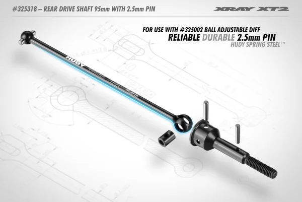 XRay XT2 Rear Drive Shaft 95mm With 2.5mm Pin - Hudy Spring Steel — image 3 of 3