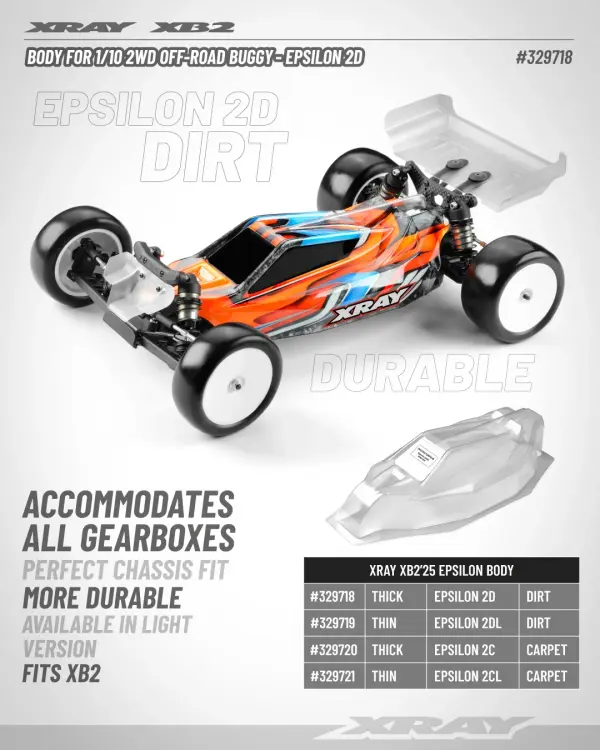 XRay Epsilon 2D Clear Bodyshell for XB2 &mdash; image 2 of 2