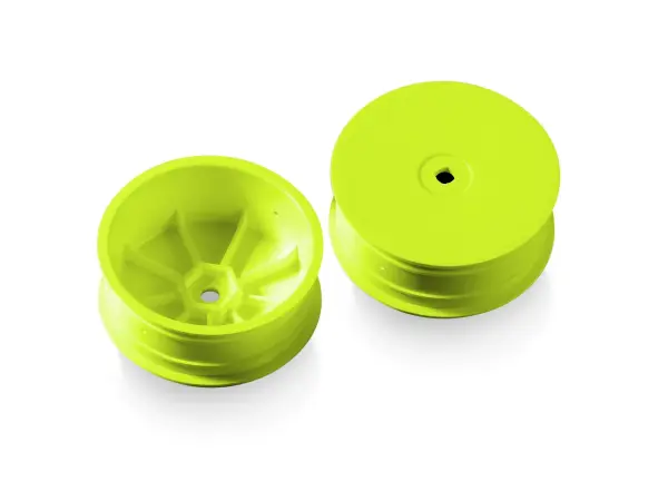 XRay 1:10 Buggy 2WD Front Wheels - 12mm Hex Aerodisk - Yellow - Hard (2) — image 1 of 2