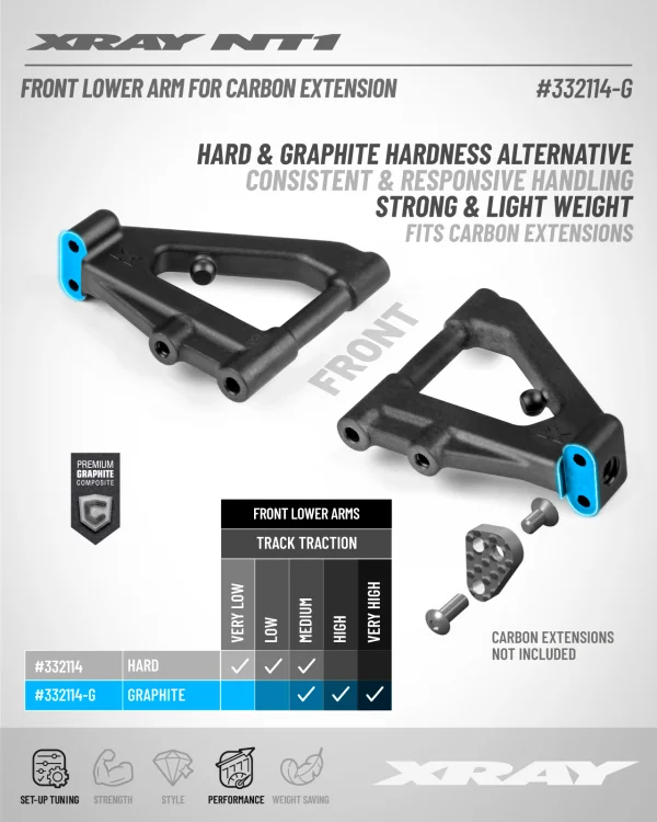 XRay Composite Suspension Arm Front Lower For Carbon Extension - Graphite — image 2 of 2