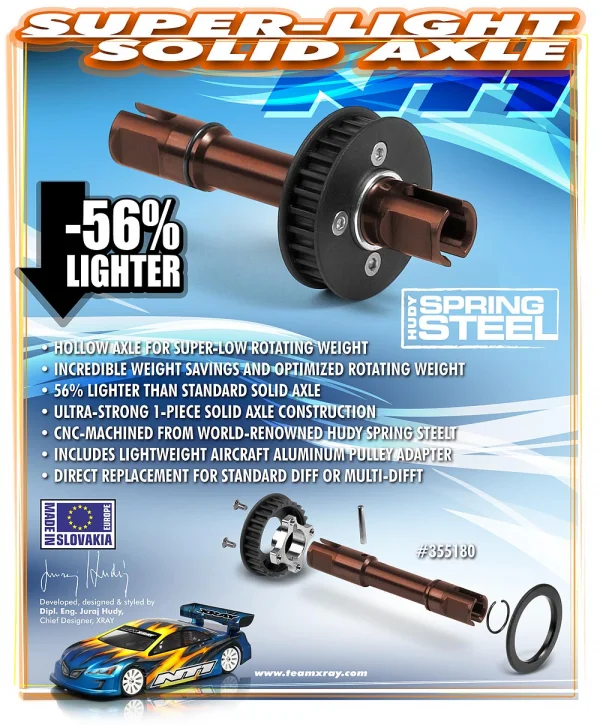 XRay Super-Light Solid Axle Set - Hudy Spring Steel