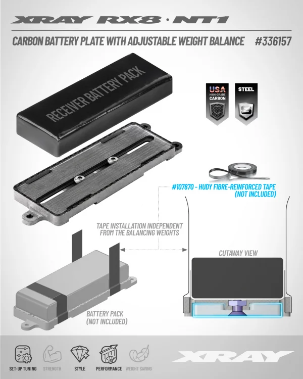XRay NT1/RX8 Carbon Battery Plate Adjustable Weight Balance - Set — image 3 of 4