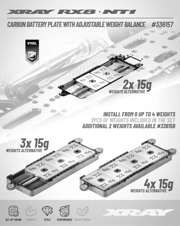 XRay NT1/RX8 Carbon Battery Plate Adjustable Weight Balance - Set — image 4 of 4