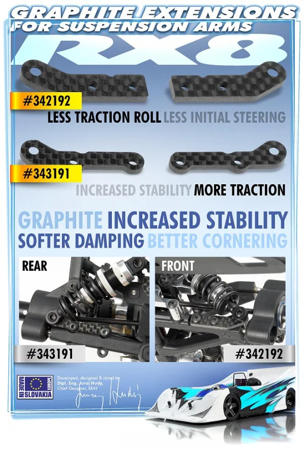 XRay Graphite Extension For Suspension Arm - Front Lower - 1-Hole (L+R) — image 3 of 3