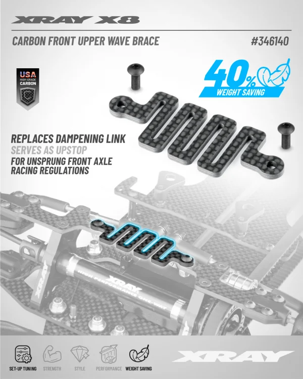 XRay X8 Carbon Front Upper Wave Brace &mdash; image 3 of 3