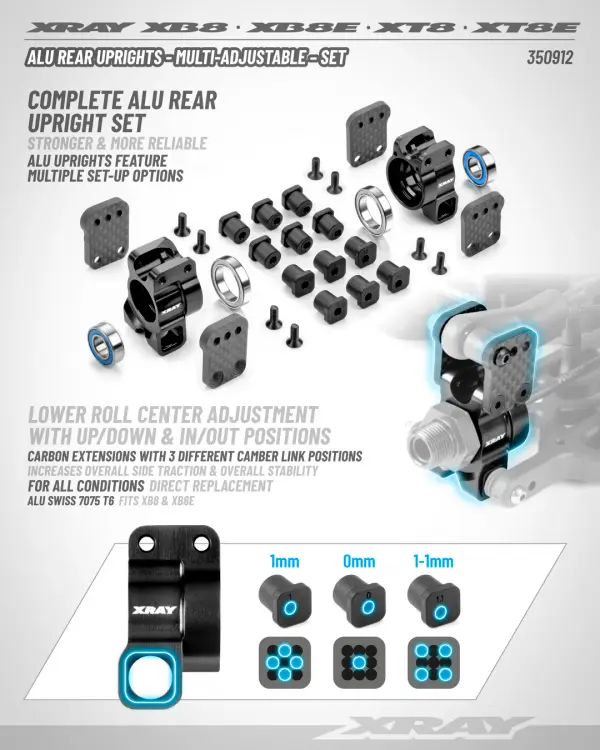 XRay XB8 Aluminium Rear Uprights - Multi-Adjustable - Set — image 3 of 3