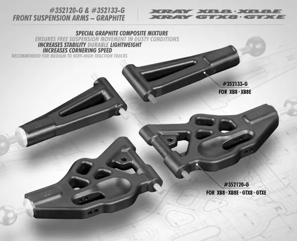XRay XB8 Composite Front Lower Suspension Arm - Graphite — image 2 of 2