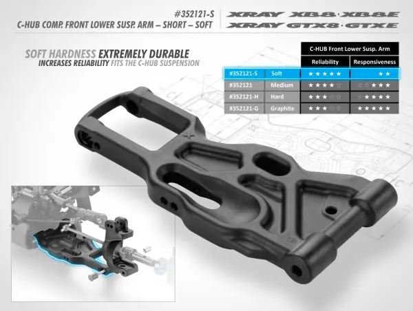 XRay XB8 C-Hub Composite Front Lower Suspension Arm - Short - Soft — image 2 of 2