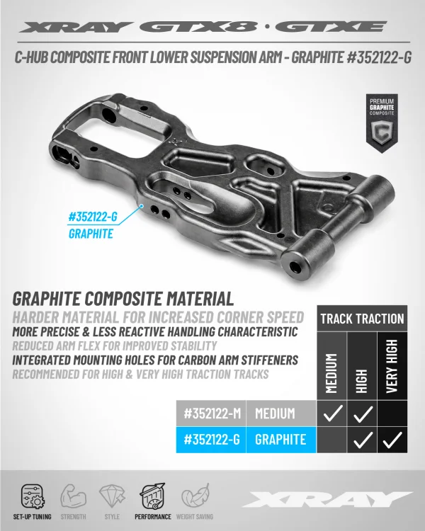 XRay C-Hub Composite Front Lower Suspension Arm - Graphite — image 2 of 2