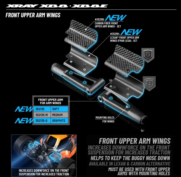 XRay XB8 Front Upper Arm For Arm Wing - Soft — image 3 of 3