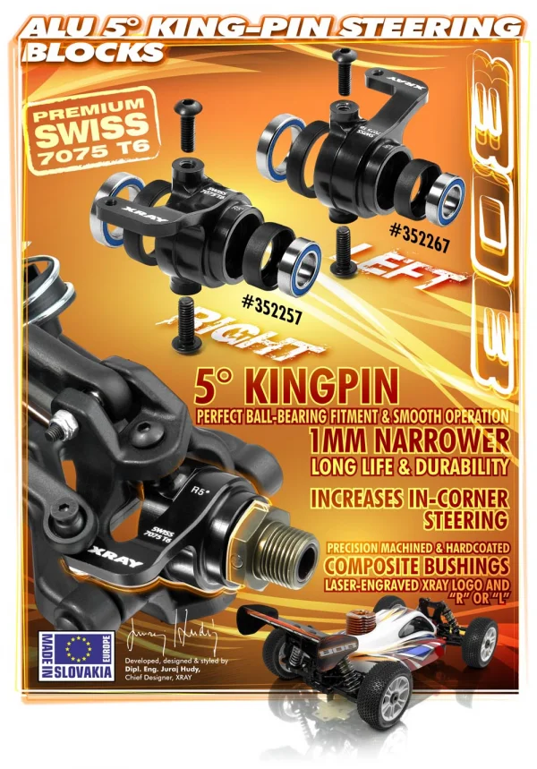 XRay XB808 Aluminium Steering Block Right - 5 Deg King-Pin - Set