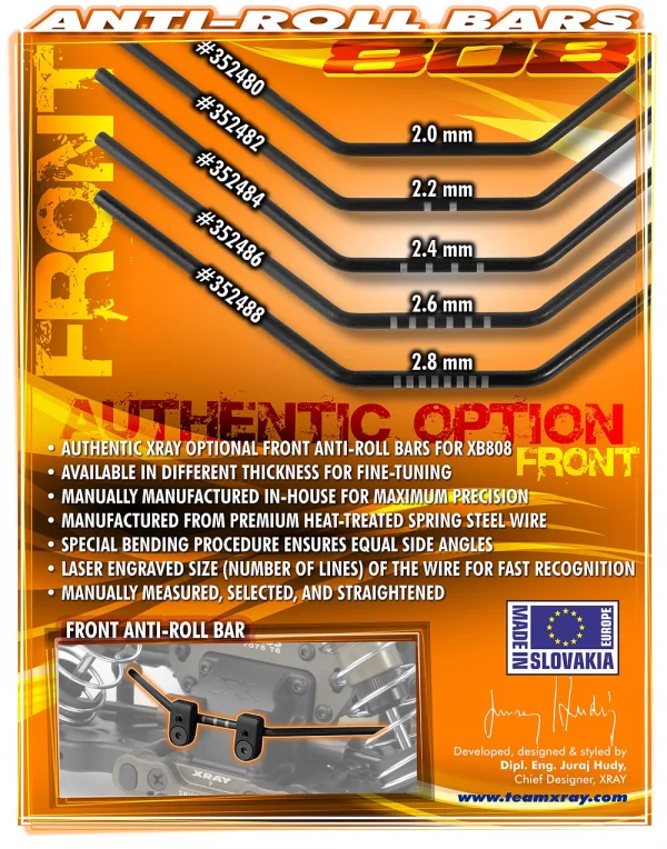XRay XB808 Front Anti-Roll Bar 2.0mm ** CLEARANCE **