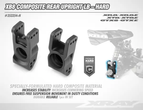 XRay XB8 Composite Rear Upright LB - Hard — image 2 of 3