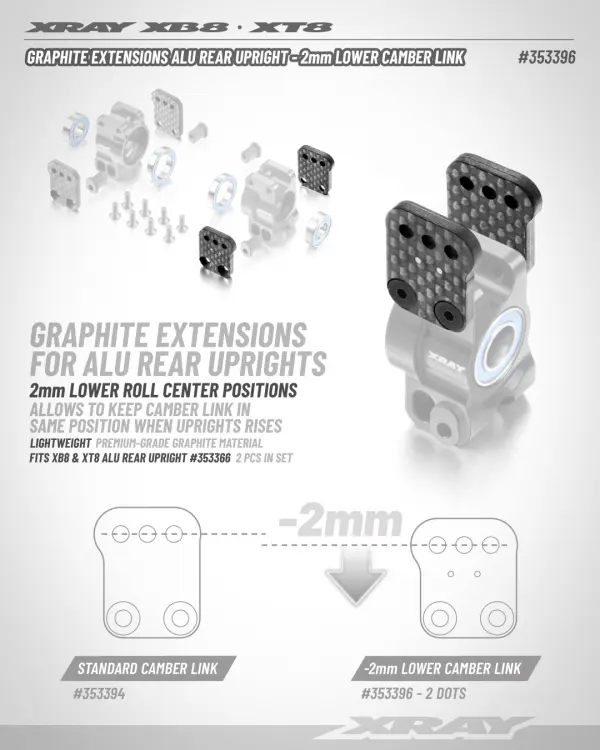 XRay Graph. Extension Aluminium Rear Upright - 2mm Lower Camber Link - 2 Dots (1 1) — image 2 of 2