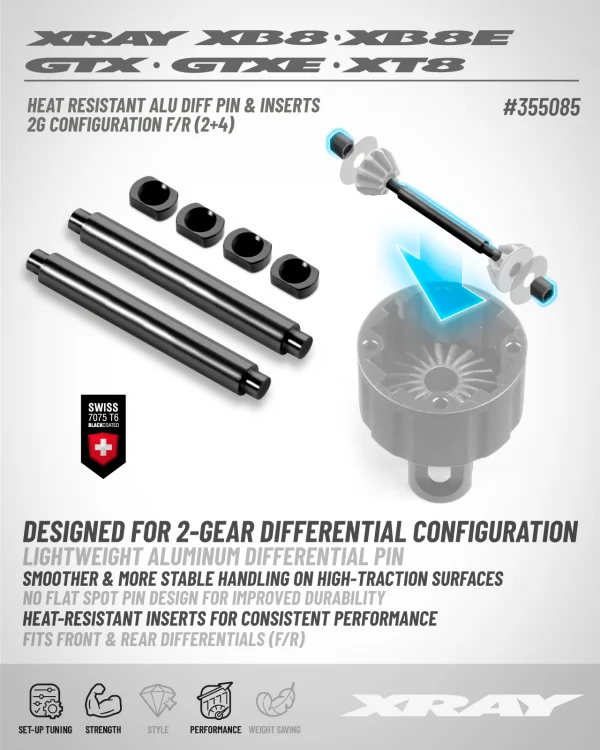 XRay Heat Resistant Aluminium Diff Pin And Inserts - 2G Config. F/R (2 4) — image 2 of 2