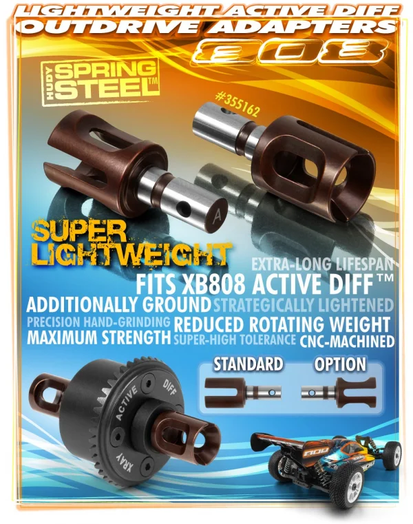 XRay XB808 Active Diff Outdrive Adapter - Lightweight - Hudy Spring Steel (2)