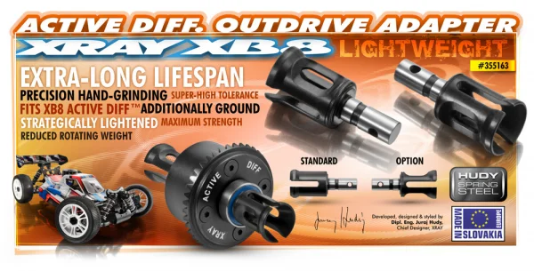 XRay XB8 Active Diff Outdrive Adapter - Lightweight - Hudy Spring Steel (2)