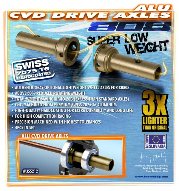 XRay XB808 Aluminium CVD Drive Axle - Swiss 7075 T6 - Hard Coated (4)