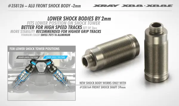 XRay XB8 Aluminium Front Shock Body -2mm - Swiss 7075 T6 (2) — image 2 of 2