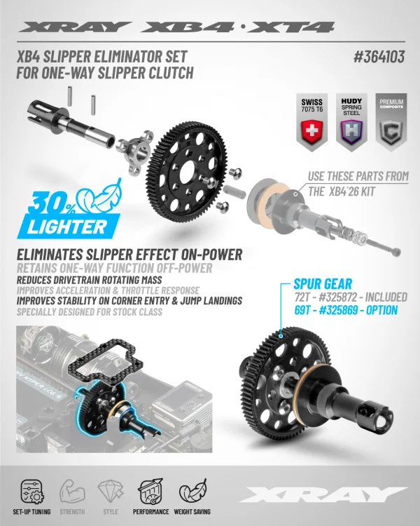 XRay XB4 Slipper Eliminator Set For One-Way Slipper Clutch — image 2 of 2