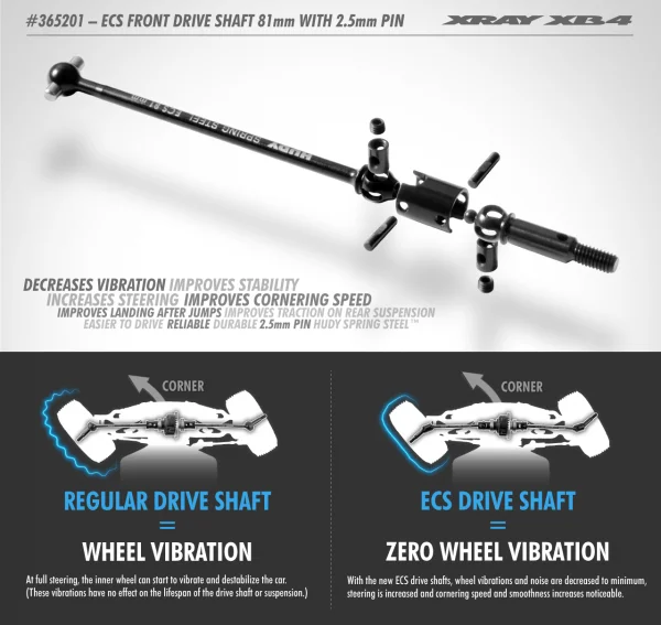XRay ECS Front Drive Shaft 81mm With 2.5mm Pin - Hudy Spring Steel - Set &mdash; image 2 of 2