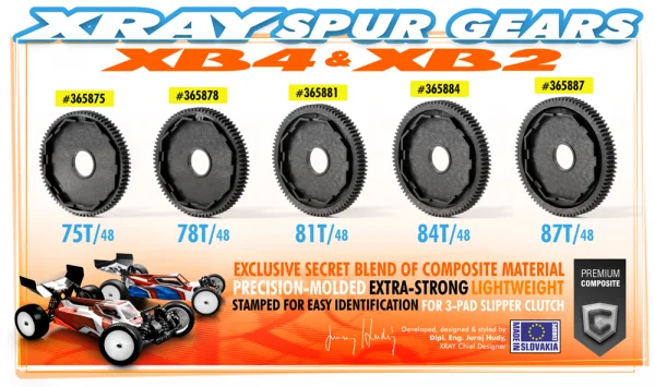 XRay Composite 3-Pad Slipper Clutch Spur Gear 75T / 48