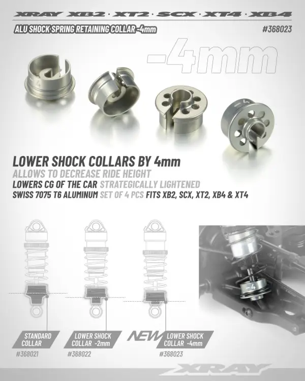 XRay Aluminium Shock Spring Retaining Collar -4mm (4) — image 2 of 2