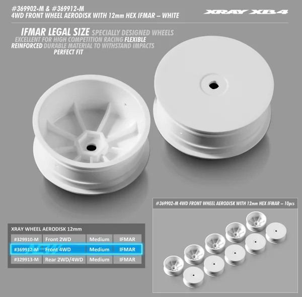 XRay 4WD Front Wheel Aerodisk With 12mm Hex Ifmar - White (2) — image 2 of 2