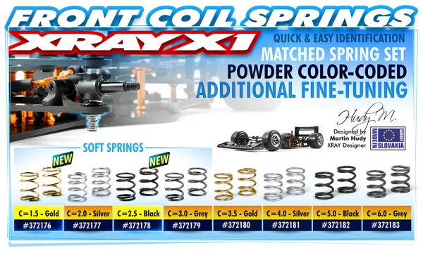 XRay Spring 4.05 Coils 3.6X6X0.45mm; C=2.5 - Gold (Soft) (2)