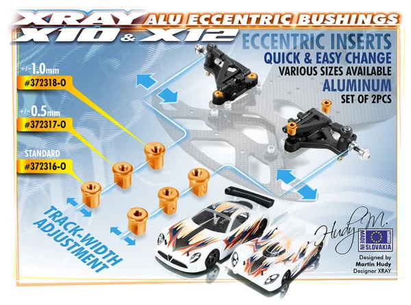 XRay Aluminium Eccentric Bushing 1.0mm - Orange (2)