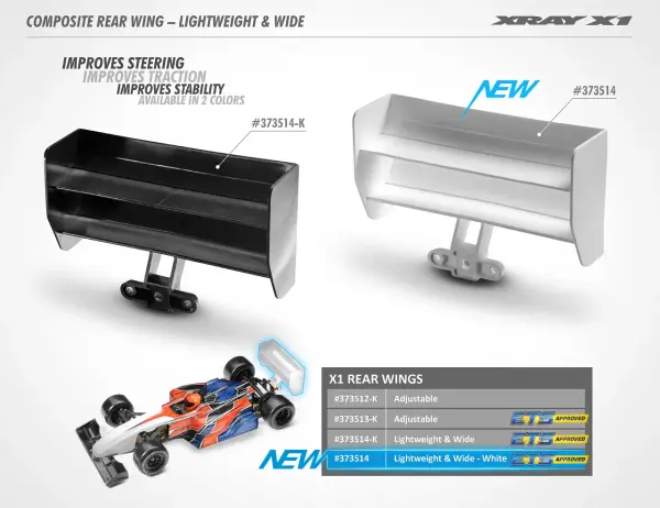 XRay X1 Composite Rear Wing - Lightweight + Wide - White — image 3 of 3