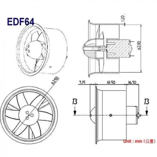 GWS Edf64 Ducted Fan Unit(6-Blade/150 Motor) — image 2 of 2