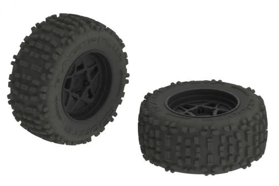 ARAC8795 Arrma DBoots Back Flip MT 6S Tire Set Glued on 17mm Hex Black Wheels - 1 Pair &mdash; image 2 of 3