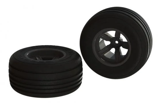 ARAC9624 Arrma Dirt Runner ST Front Tire Set - Glued on Black SC 12mm Hex Wheels (2) &mdash; image 2 of 3