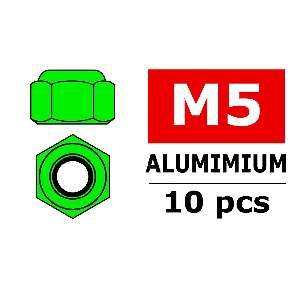 Corally Aluminium Nylstop Nut M5 Green 10 Pcs — image 1 of 2