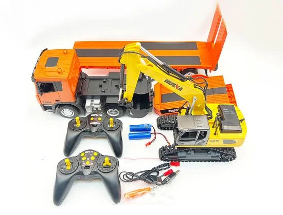 HuiNa 1:24 Platform Trailer And Excavator Set — image 5 of 6