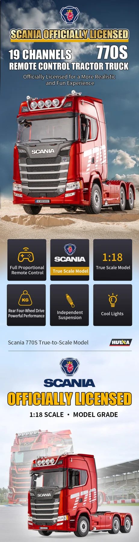 HuiNa Scania 770S RC Haulage Truck RTR - Silver — image 7 of 8