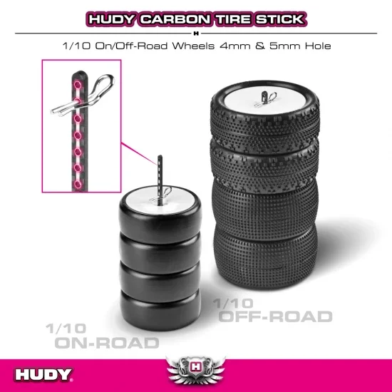 Hudy Carbon Tire Stick 1:10 On-Road And Off-Road Wheels With 5mm Mounting Hole (4) — image 2 of 3