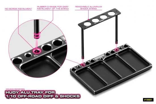 Hudy Aluminium Tray For 1:10 Off-Road Diff + Shocks &mdash; image 2 of 3