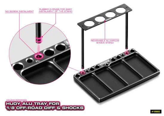 Hudy Aluminium Tray For 1:8 Off-Road Diff + Shocks &mdash; image 2 of 3