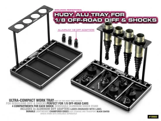 Hudy Aluminium Tray For 1:8 Off-Road Diff + Shocks &mdash; image 3 of 3