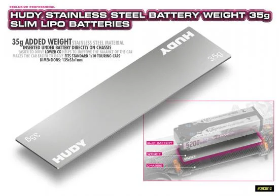 Hudy Stainless Steel Battery Weight 35G - Slim Lipo Batteries — image 2 of 2