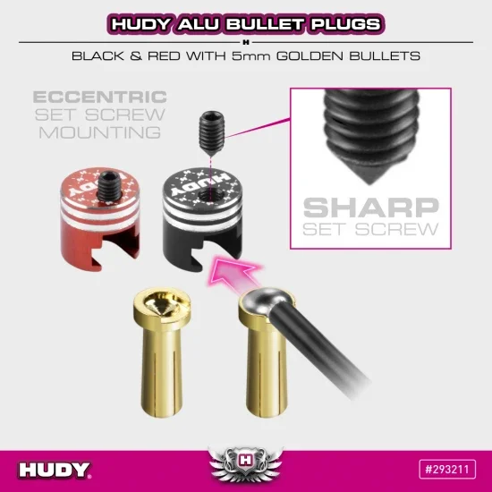 Hudy Aluminium Bullet Plug Black And Red With 5mm Golden Bullets - Set &mdash; image 2 of 3