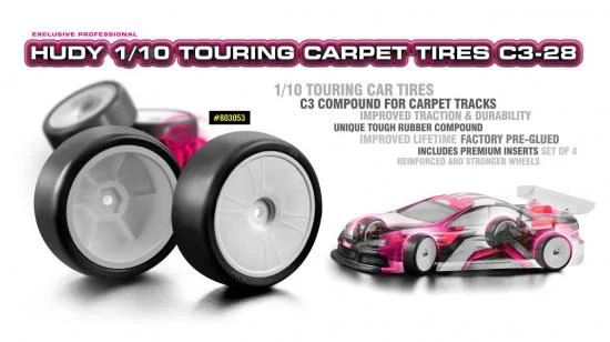 Hudy Carpet Tires C3 28 Mounted on White Rims (4) &mdash; image 2 of 3